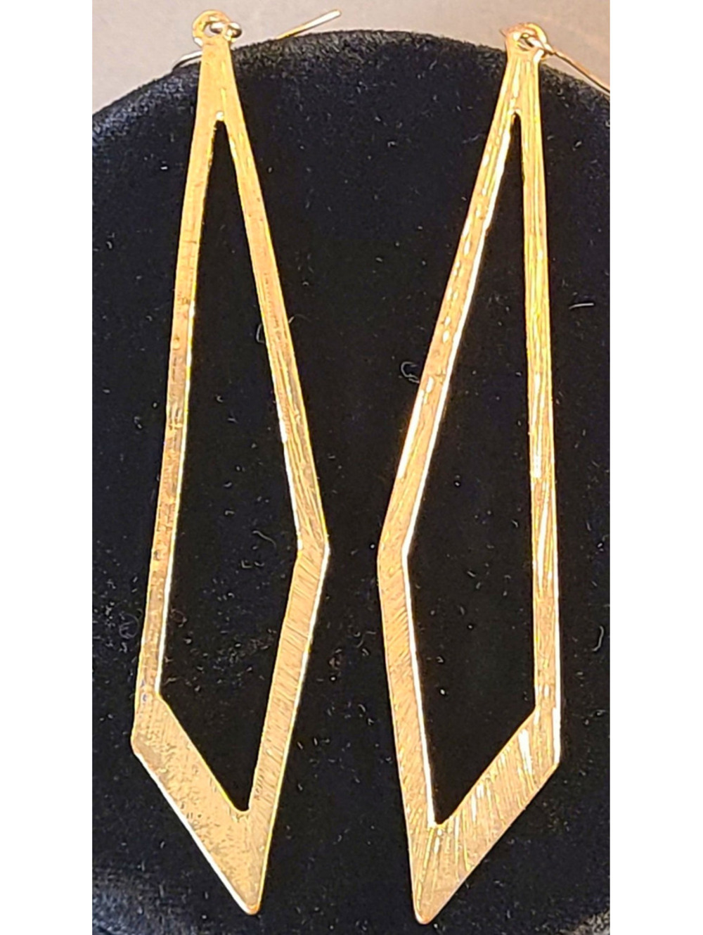Gold Tone Geometric Dangle Drop Hook Earrings Metal Lobe Statement Style